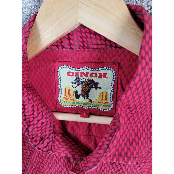 CINCH Classic Cowboy Collection Mens Red Geometric Western Shirt Pearl Snap Sz L - Picture 7 of 11